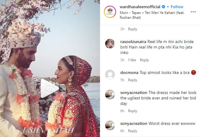 Ushna Shah Wedding Dress comments
